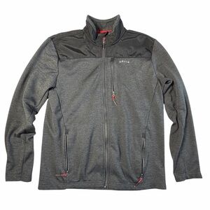 ORVIS Mens Fleece Jacket Full Zip Gray Black Red Trim Size Medium